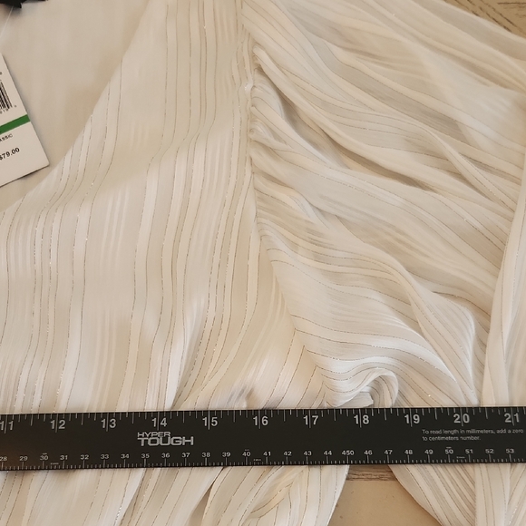 MSK White With Sparkly Silver Stipes V-Neck Lined Blouse Women's Size Large NEW - Picture 4 of 7